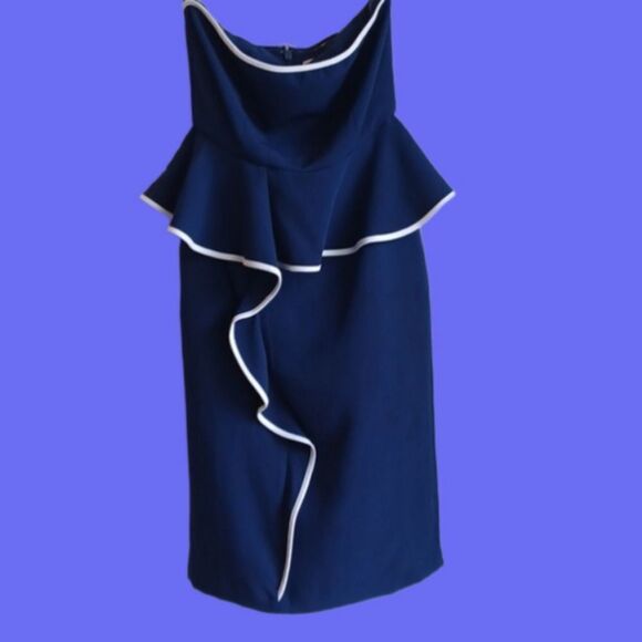 Eva Mendes Blue Midi strapless dress - Picture 1 of 3